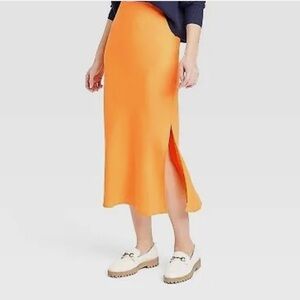 a new day Bright Orange Midi Skirt